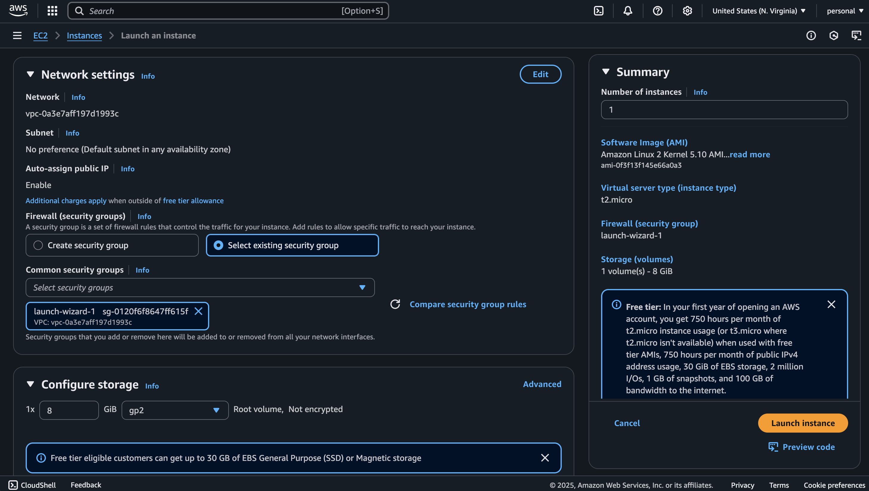 launch instance