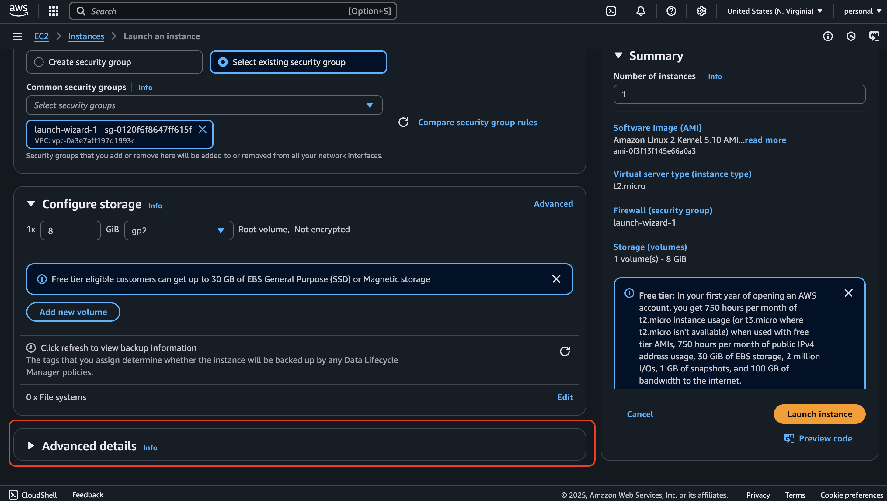 launch instance