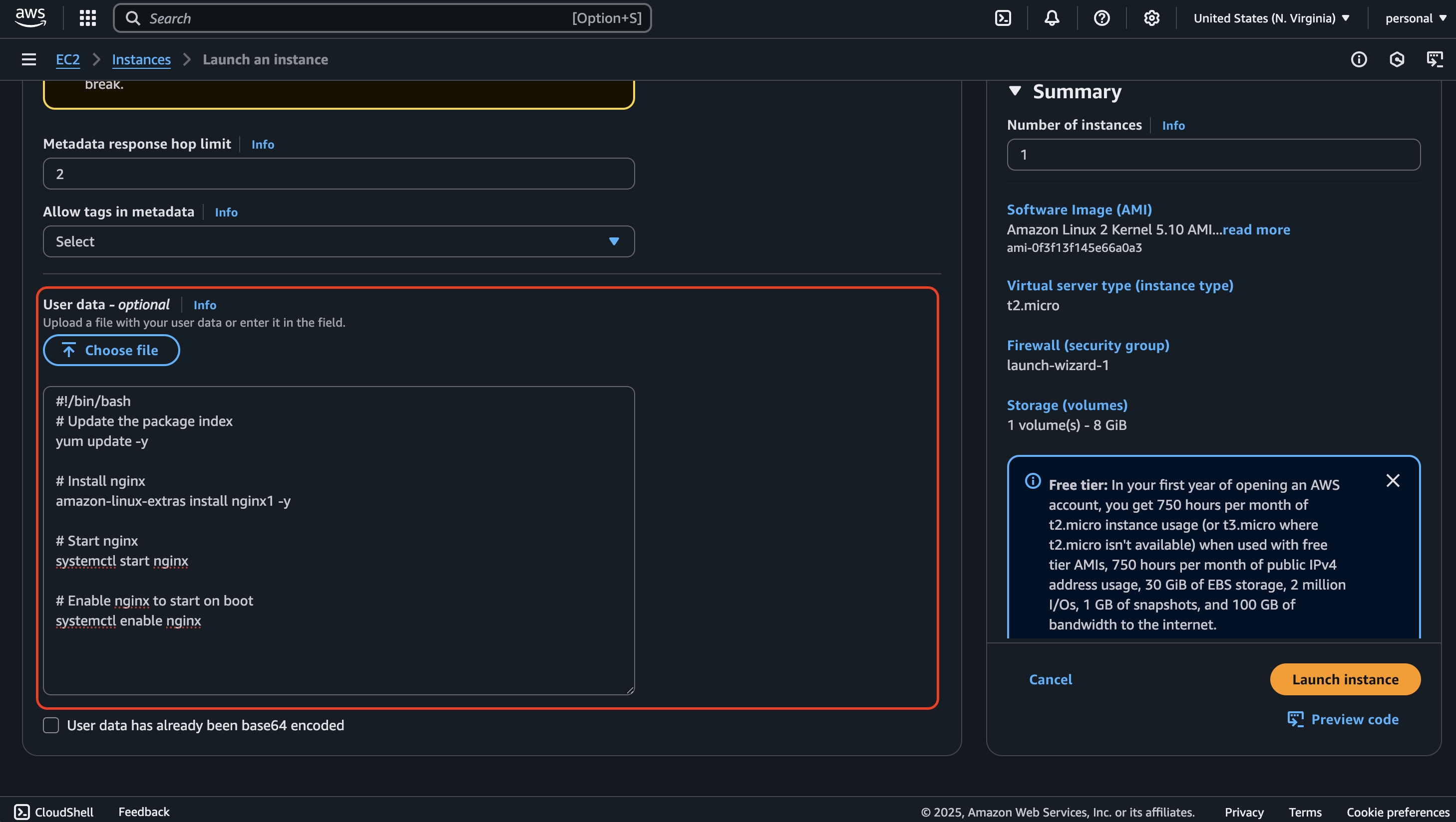 launch instance
