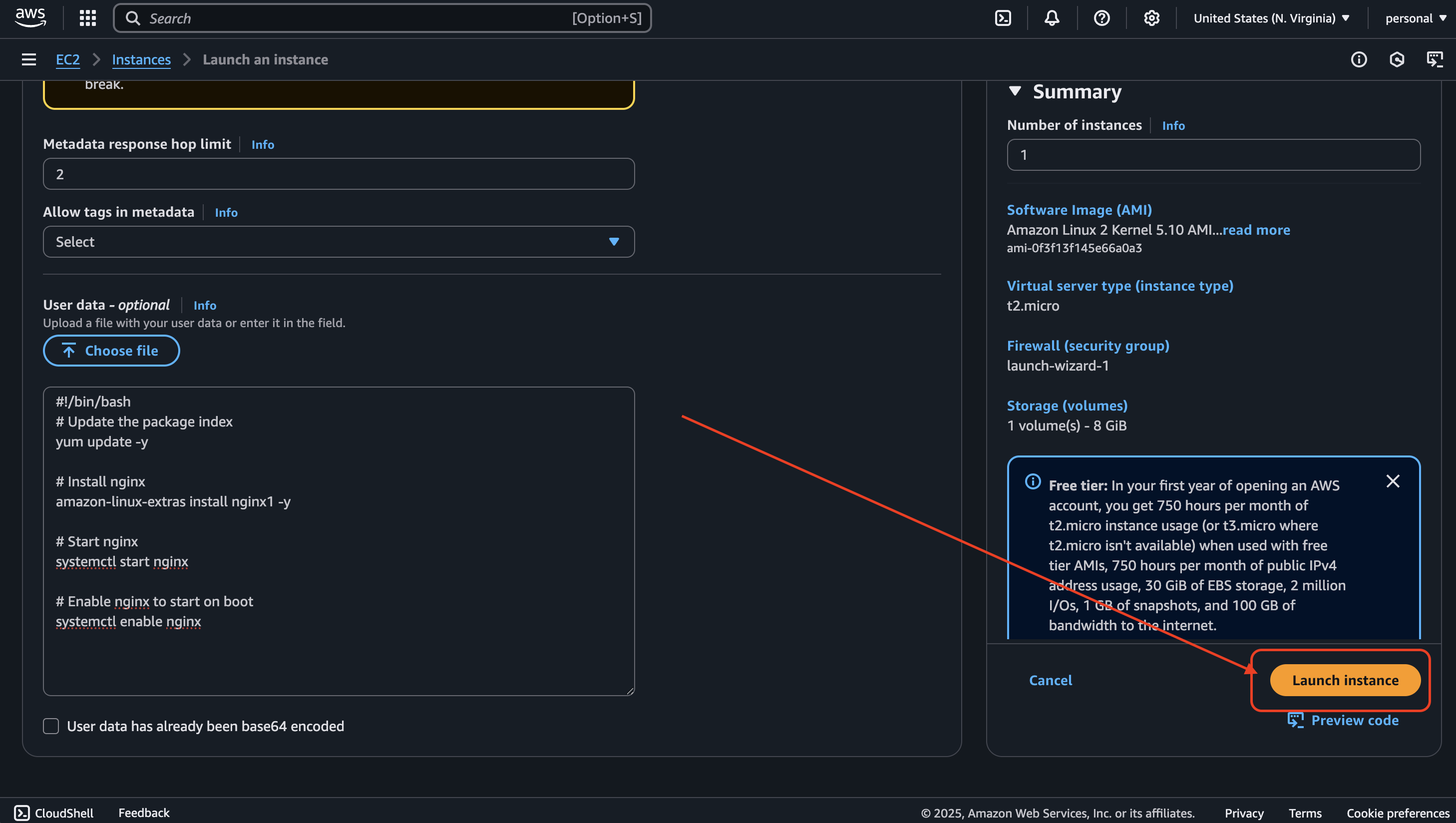 launch instance